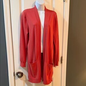 Elegant Coral Open Front Cardigan